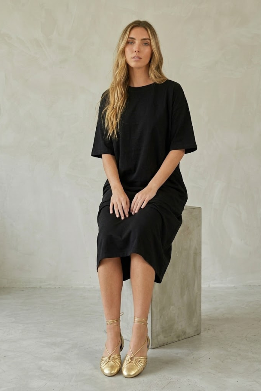 Liora Black Midi Dress with Pockets