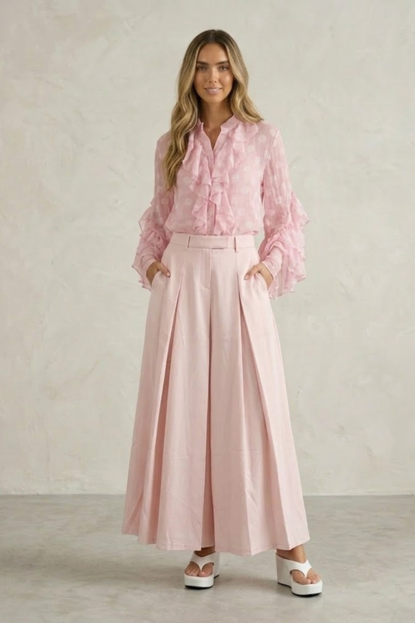 Joanne High-Waisted Pleated Maxi Skirt in Blush Pink