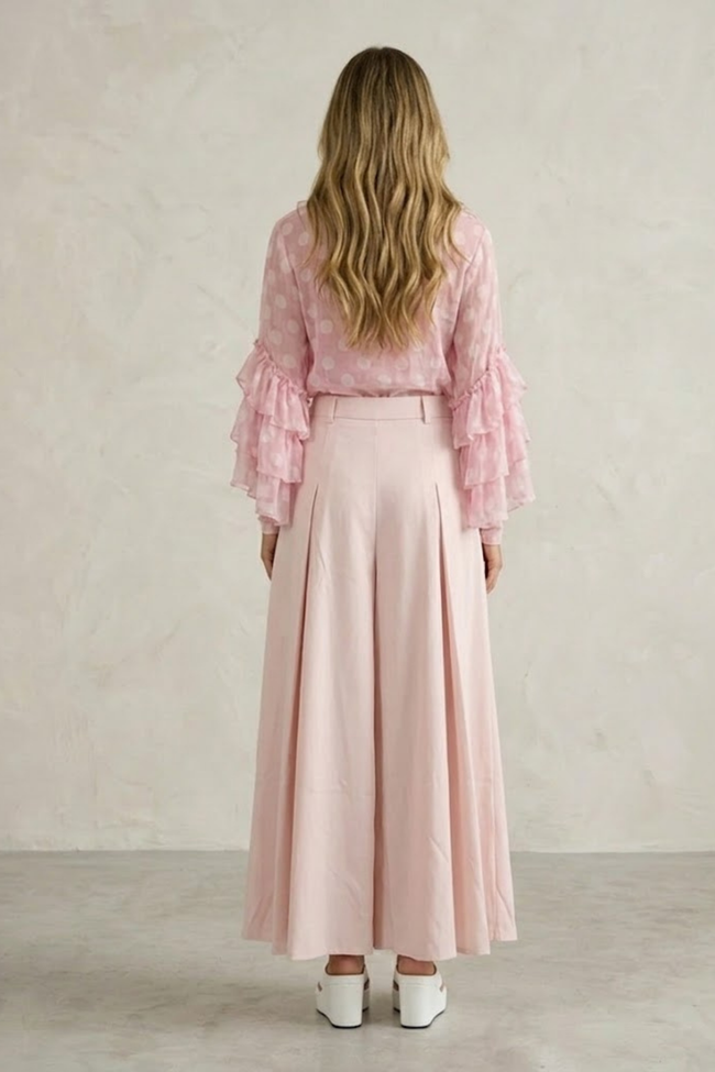 Joanne High-Waisted Pleated Maxi Skirt in Blush Pink