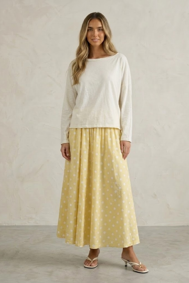 Reina Polka Dot Flowy Maxi Skirt