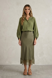 Romane Satin-Finish Skirt with Guipure Lace Trim