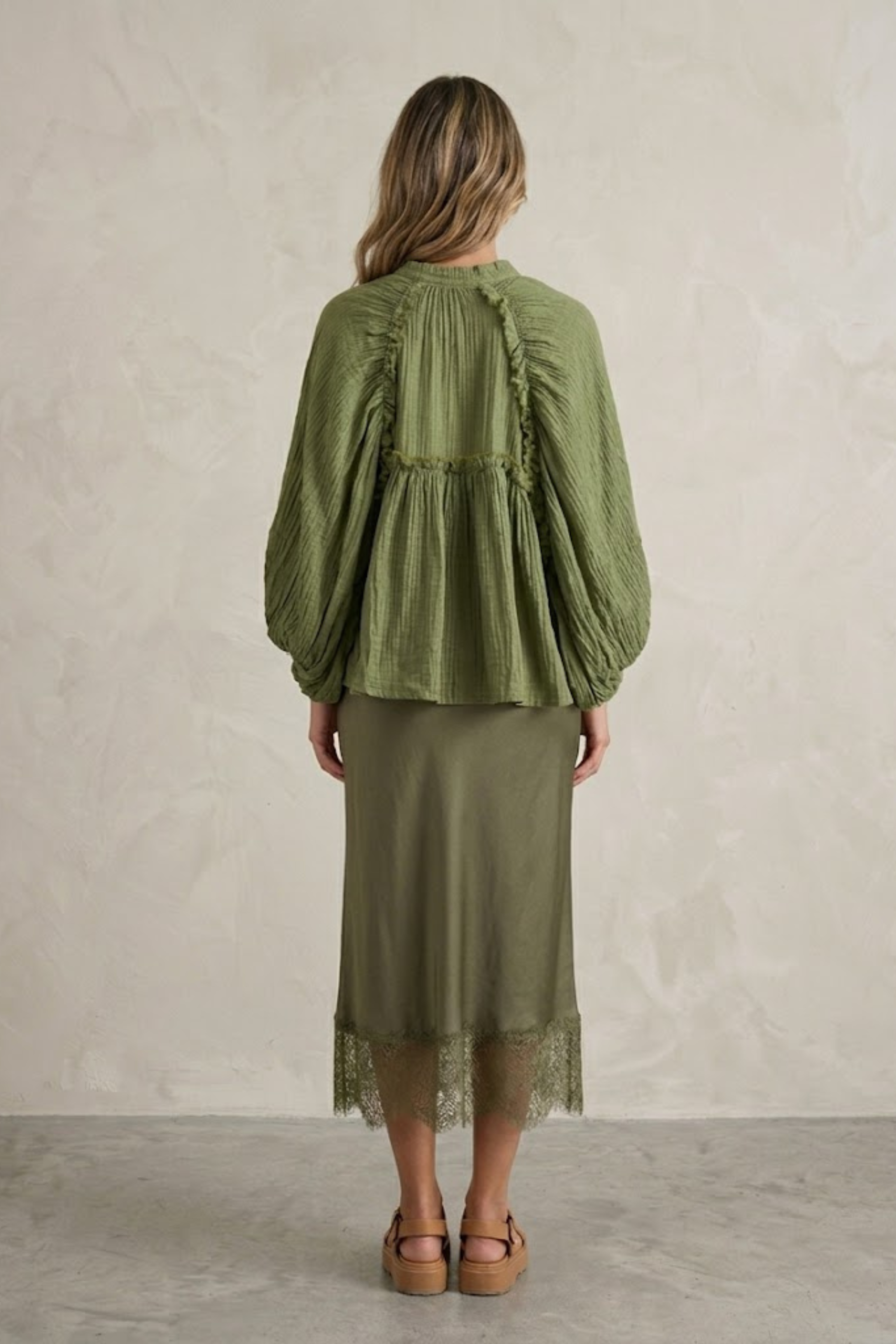 Romane Satin-Finish Skirt with Guipure Lace Trim