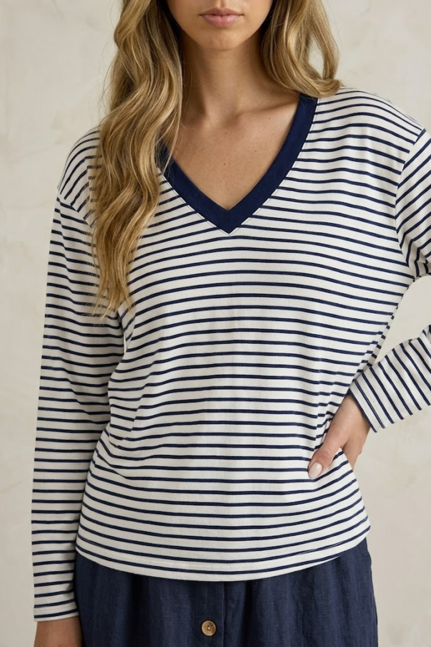 Nava Striped V-Neck Top
