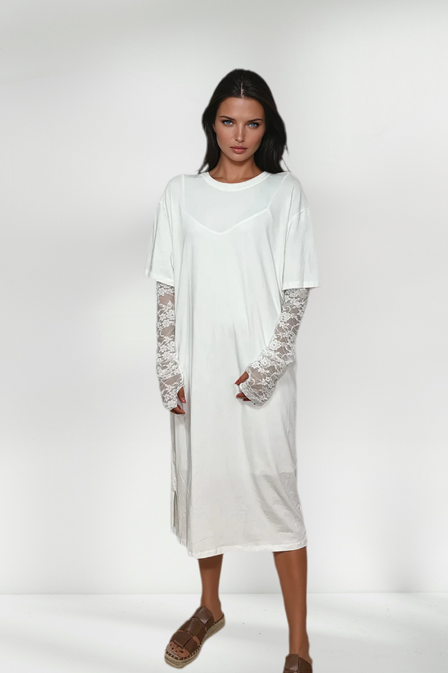 Jade Lace Sleeve T-Shirt Dress