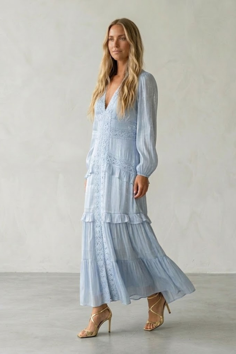Elise Elegant Ruffled Maxi Dress SAND PARIS Elise Elegant Ruffled Maxi Dress SAND PARIS