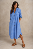 Bar Oversized Striped Shirt Dress – Blue