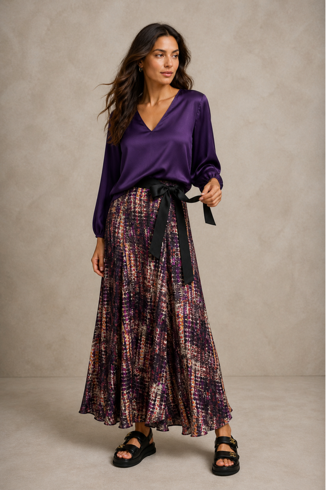 Tatiana Satin V-Neck Blouse