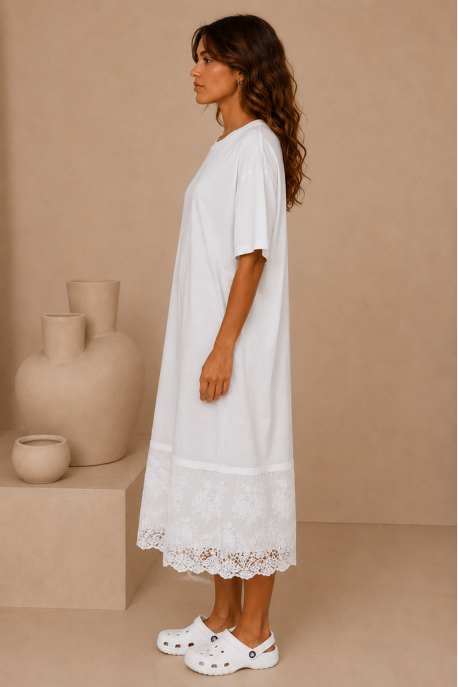 Nell Embroidered Lace-Hem Dress