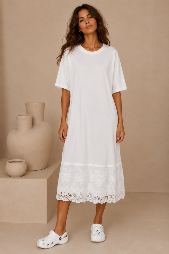 Nell Embroidered Lace-Hem Dress