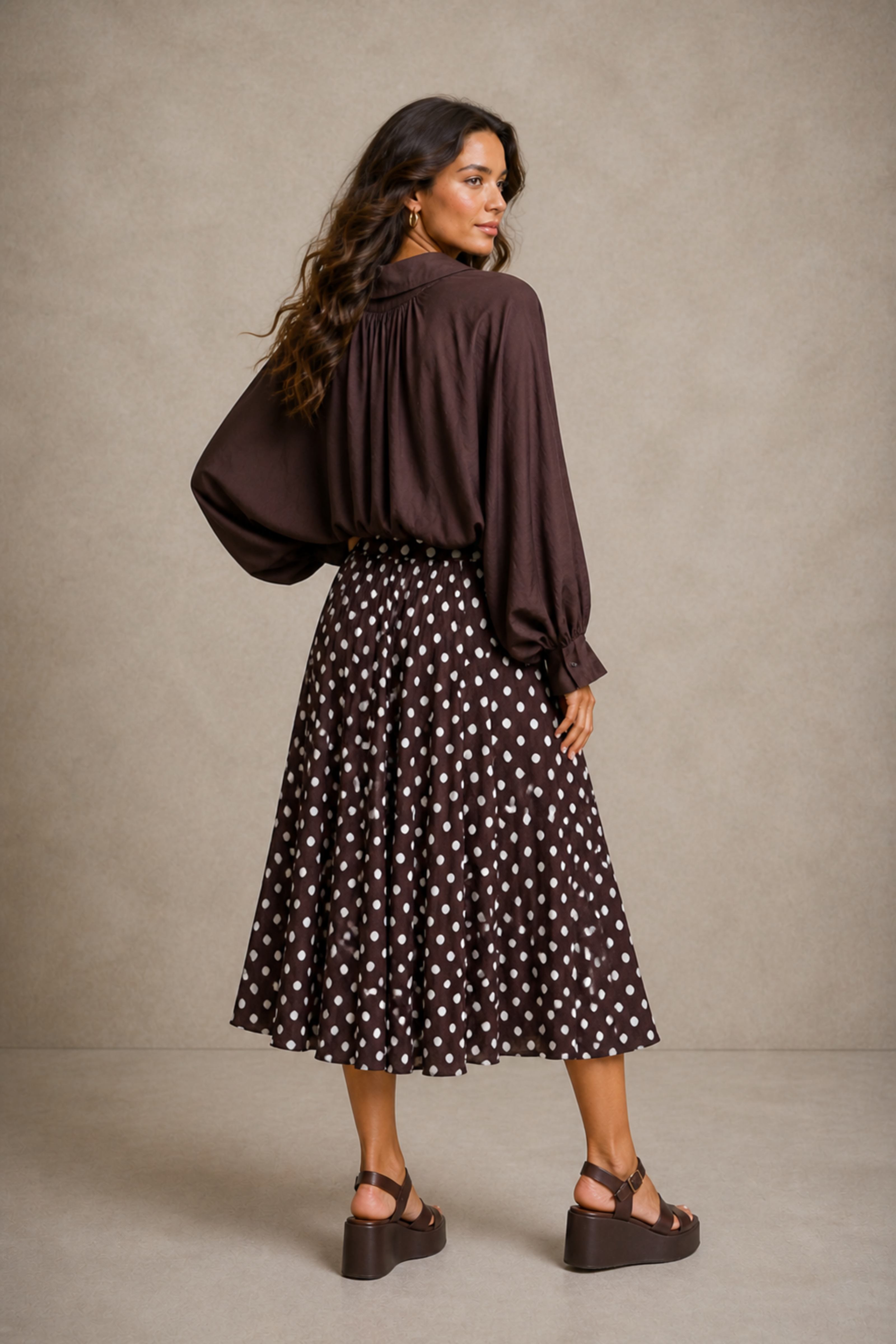 Monique Polka Dot Pleated Midi Skirt