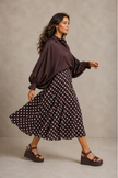 Monique Polka Dot Pleated Midi Skirt