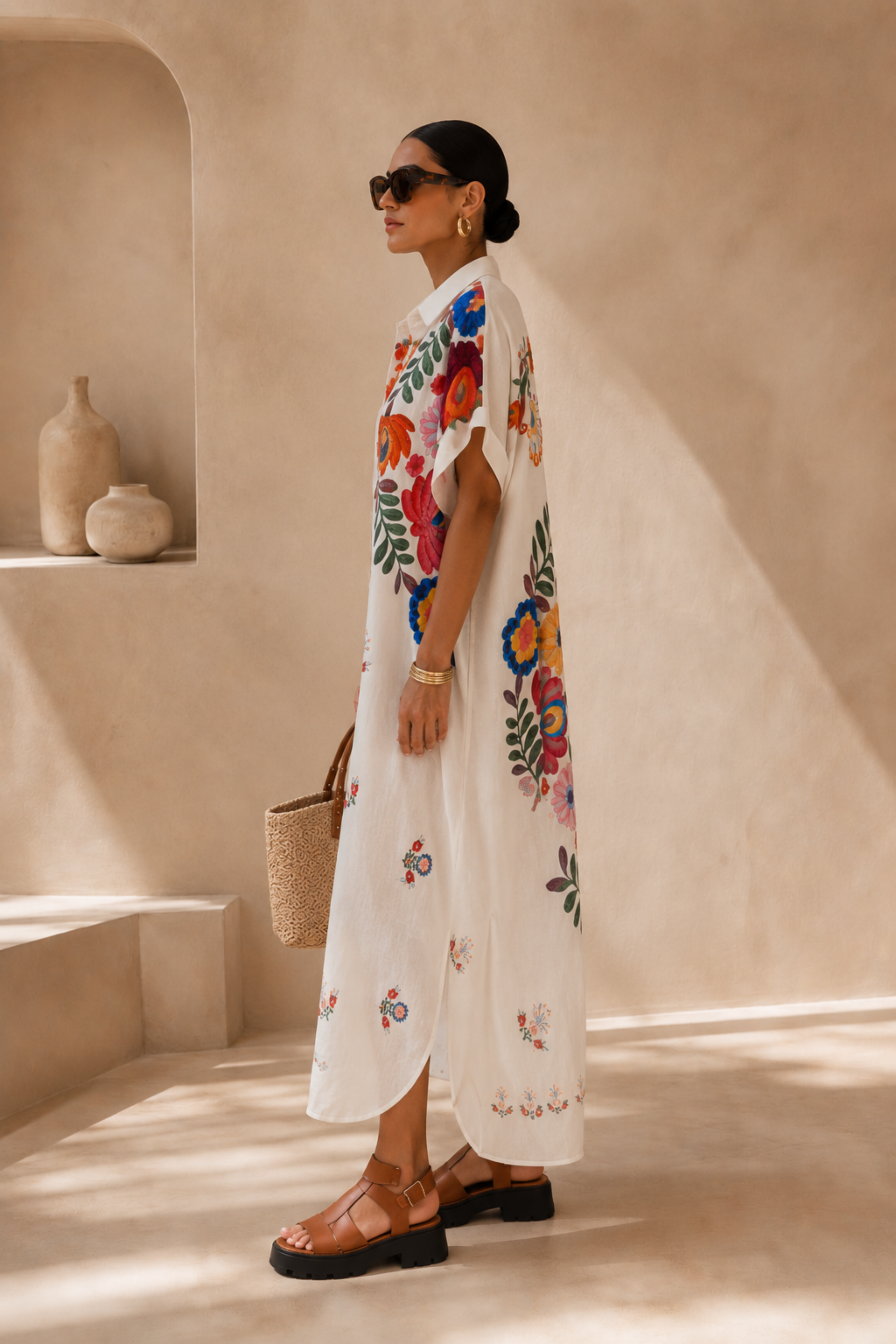 Anna Vibrant Floral Maxi Shirt Dress