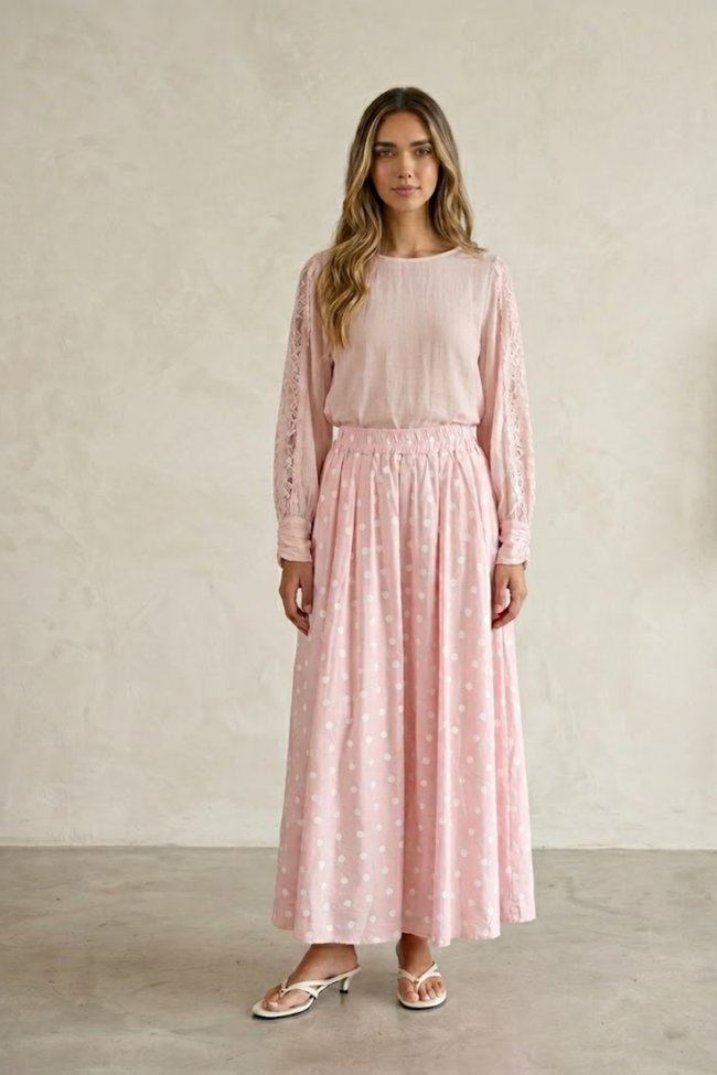 Reina Polka Dot Flowy Maxi Skirt