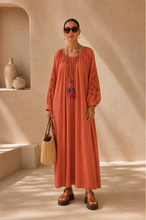 Chiara Eyelet Sleeve Maxi Dress