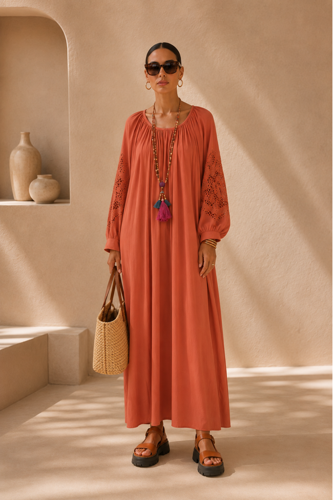 Chiara Eyelet Sleeve Maxi Dress