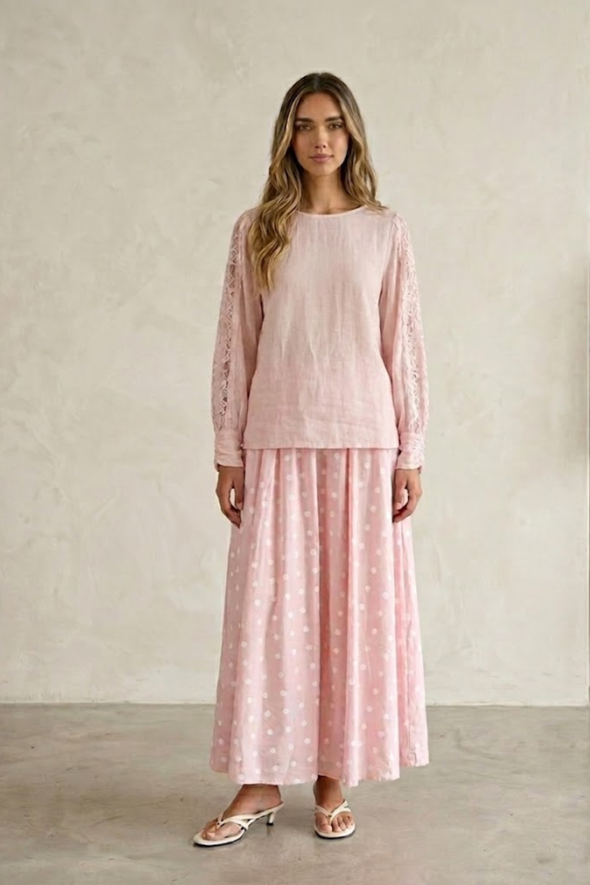 Reina Polka Dot Flowy Maxi Skirt