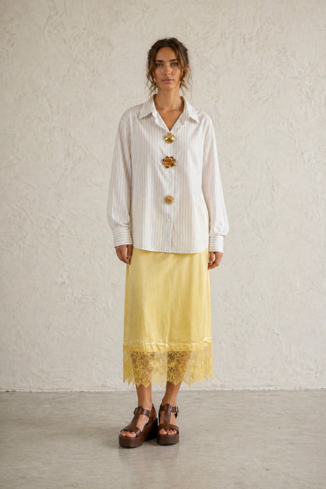Romane Satin-Finish Skirt with Guipure Lace Trim