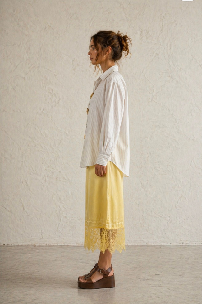 Romane Satin-Finish Skirt with Guipure Lace Trim