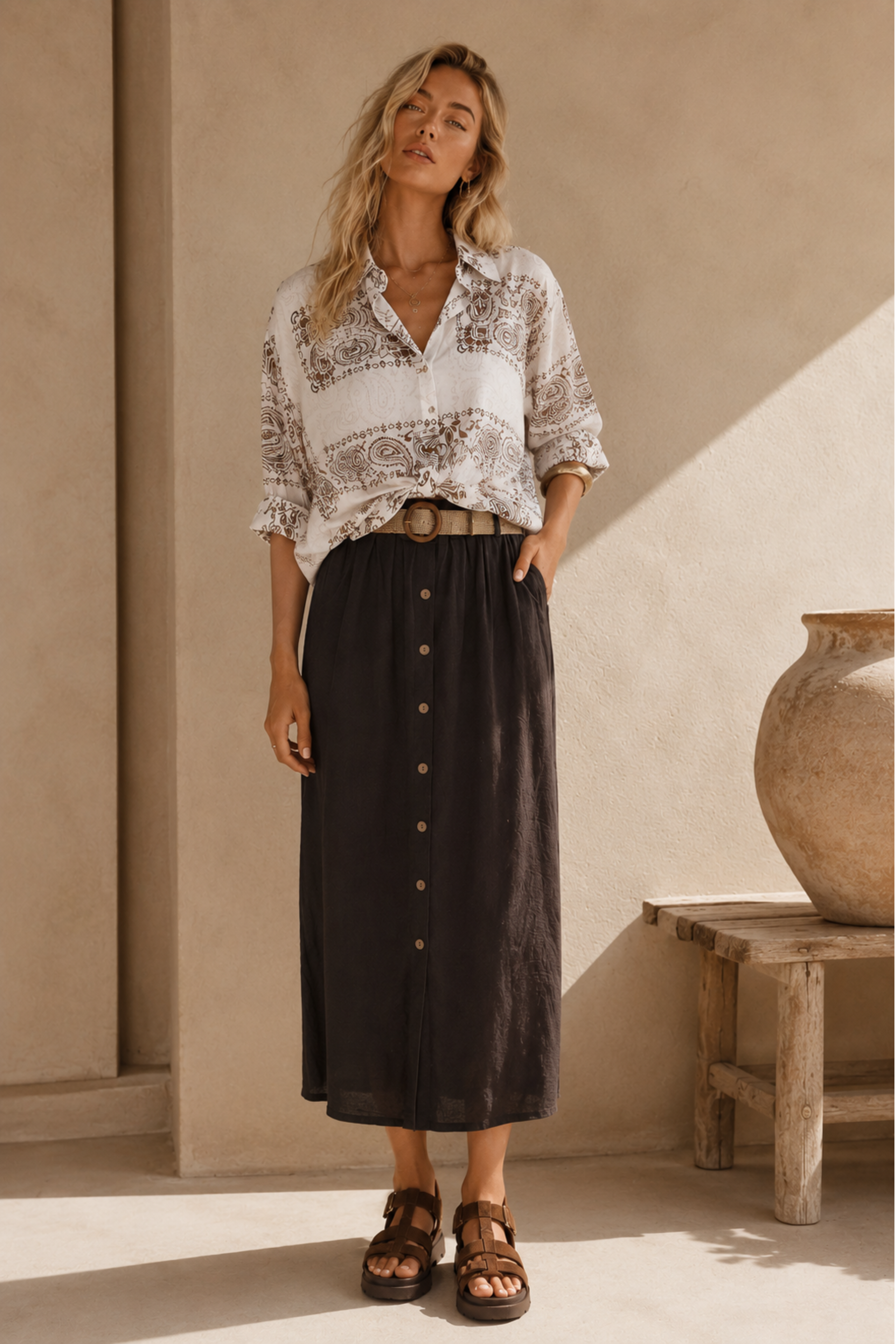 Barbara Button-Down Midi Skirt
