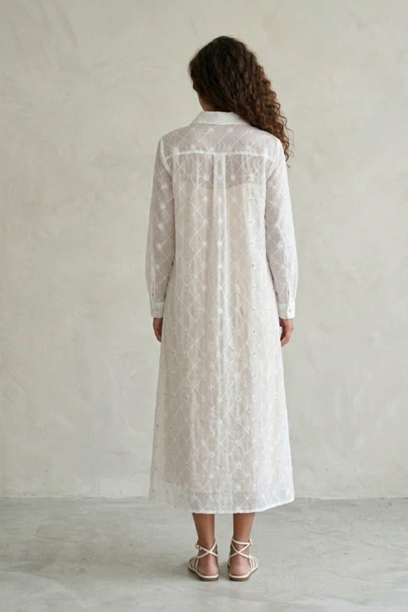 Amira Embroidered White Shirt Dress