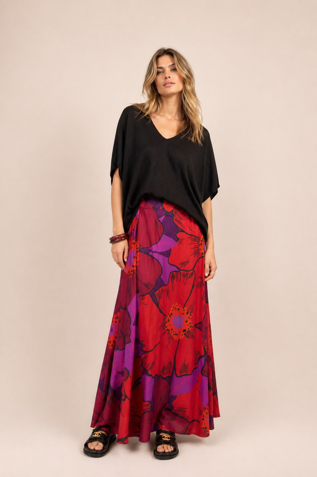 Maya Skirt – Red & Purple Maxi Floral Skirt