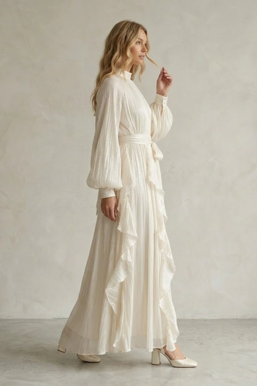 Celeste Pleated Ivory Maxi Dress