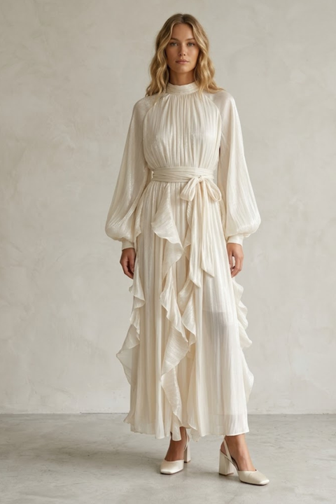 Celeste Pleated Ivory Maxi Dress
