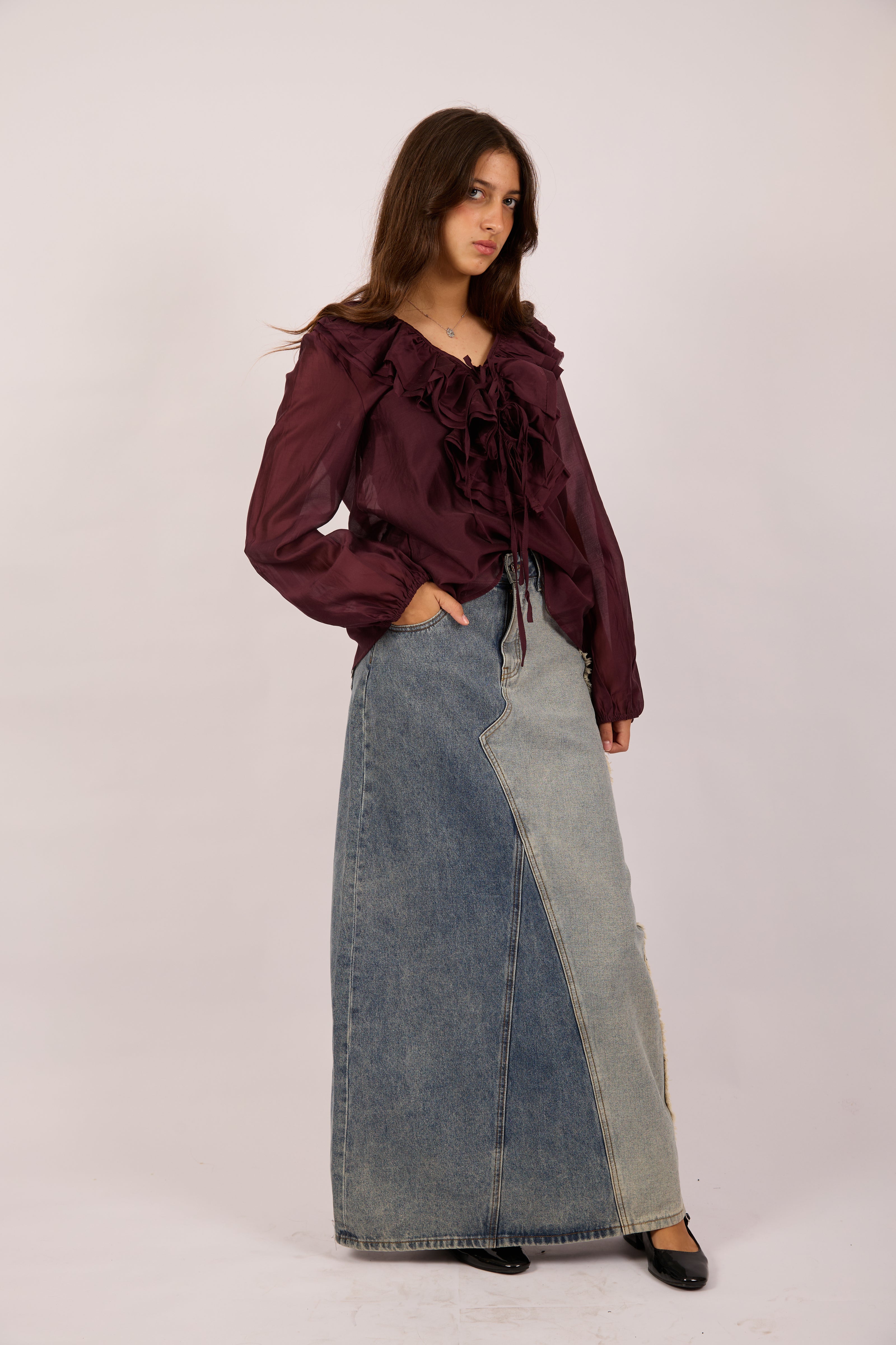 Clara Patch Denim Maxi Skirt