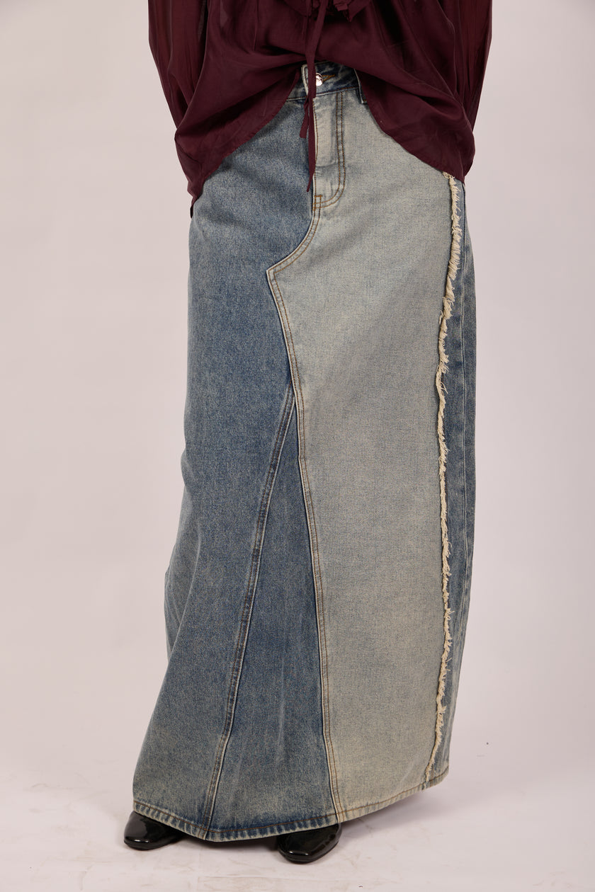 Clara Patch Denim Maxi Skirt