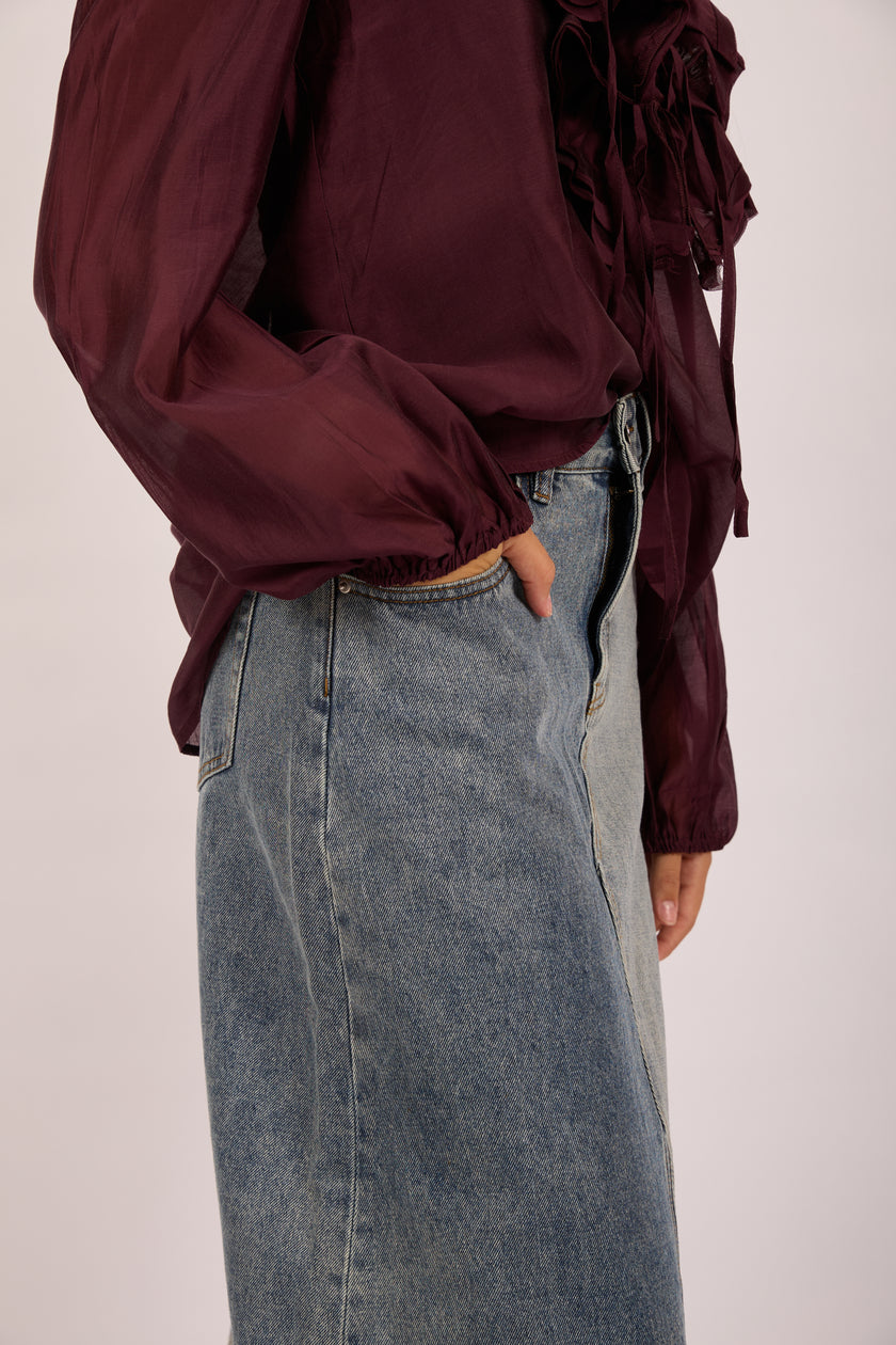 Clara Patch Denim Maxi Skirt