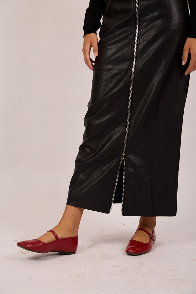 Lina Faux Leather Zip Maxi Skirt