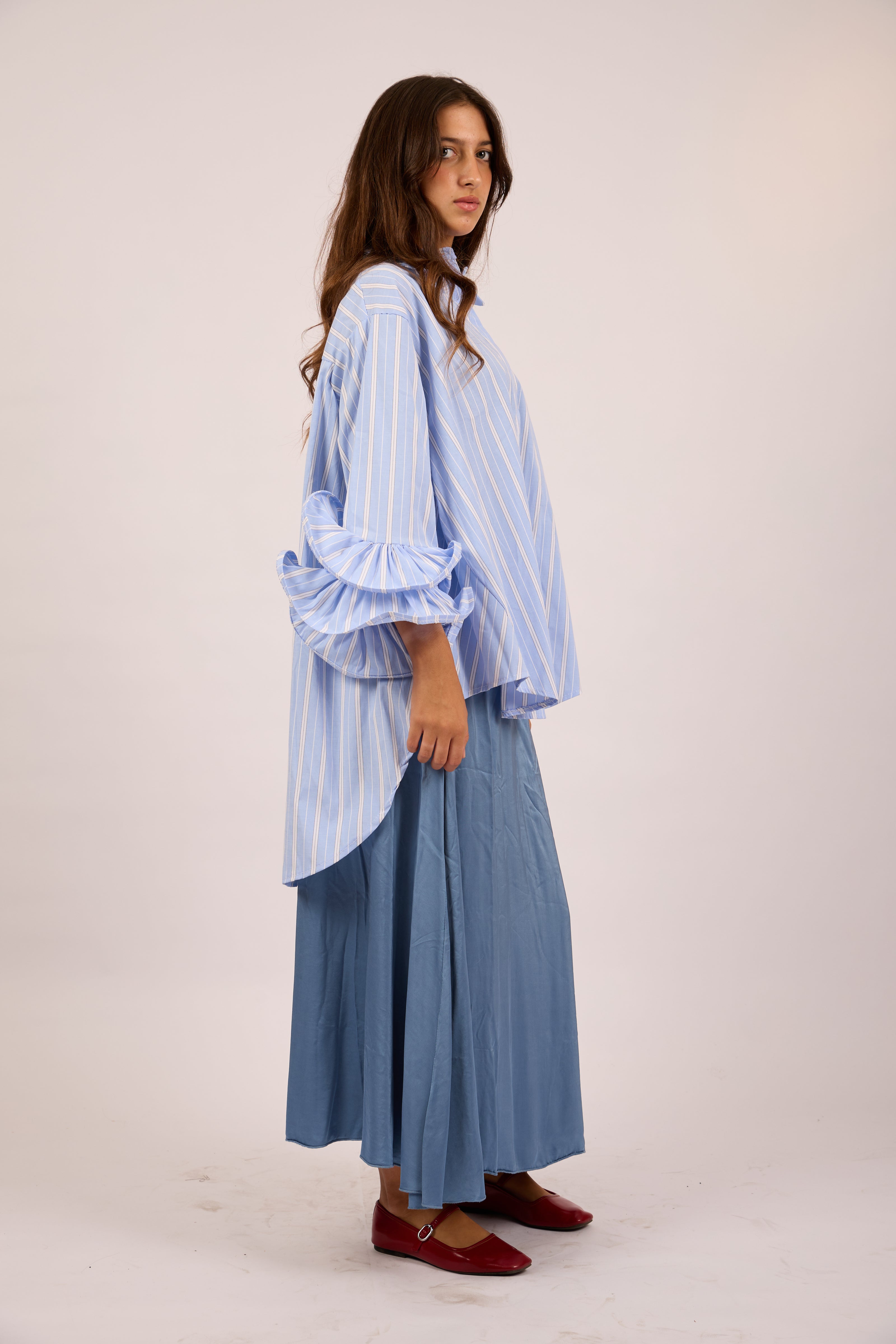 Talia Striped Ruffle Sleeve Shirt