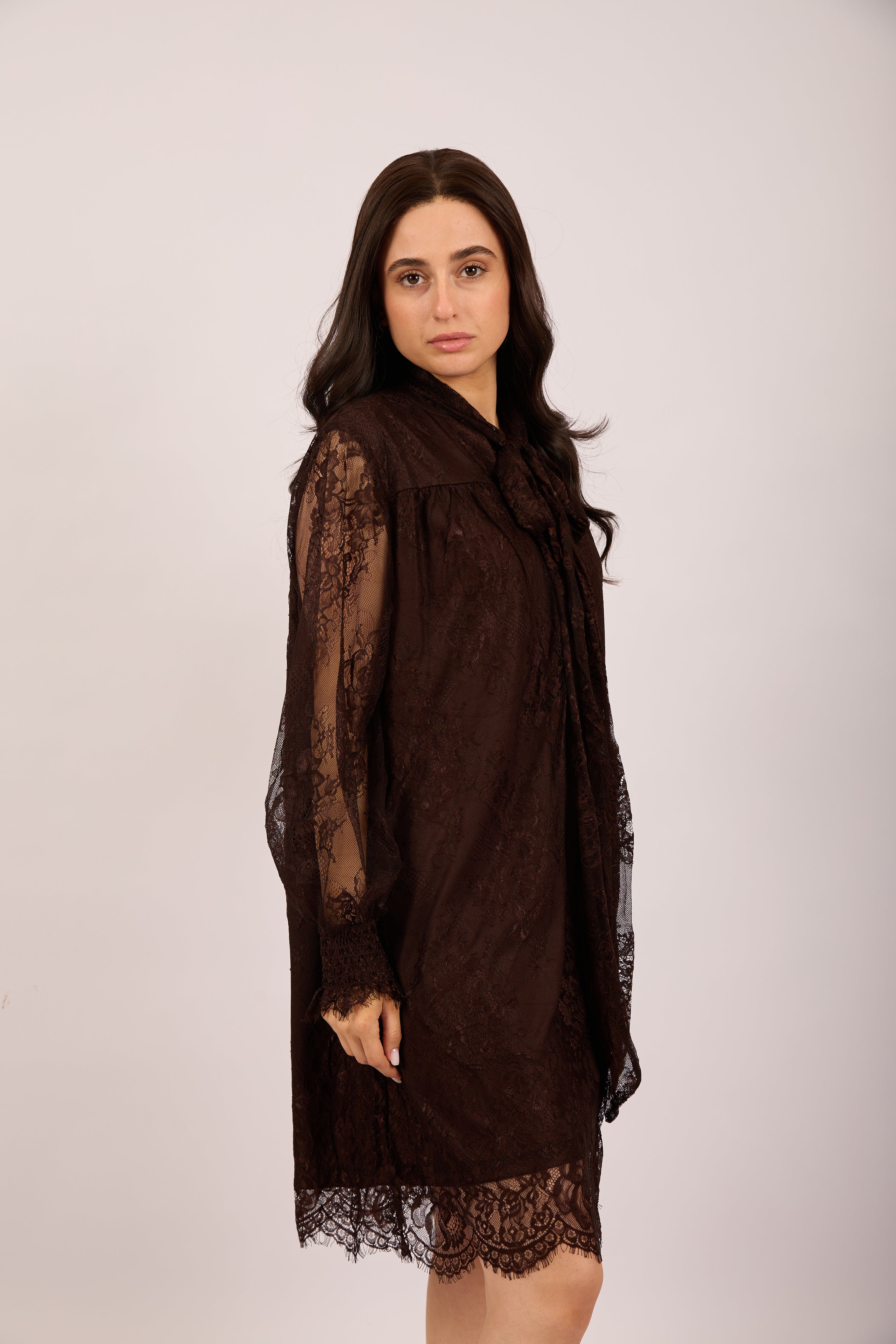 Mira Lace Midi Dress – Chocolate Brown