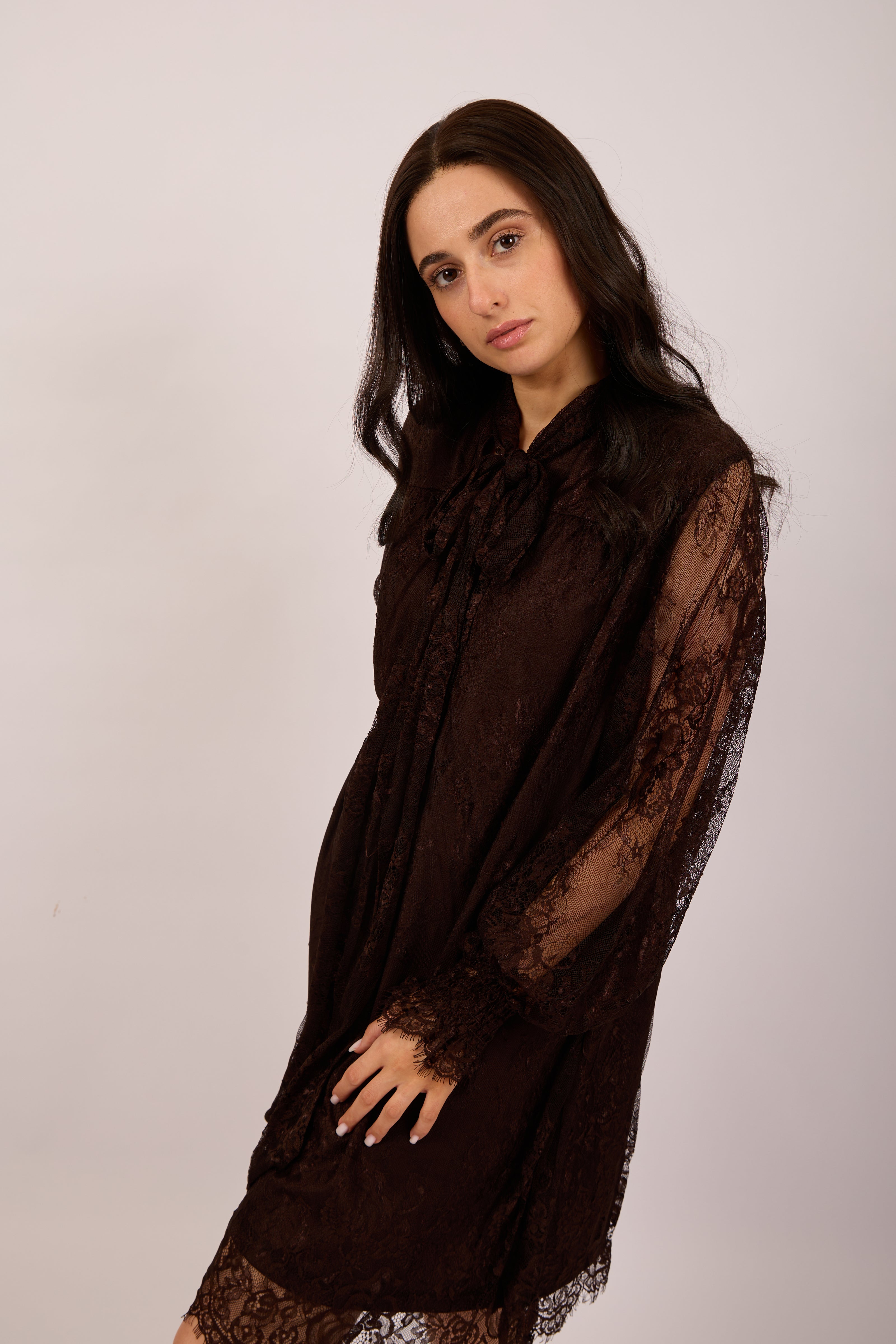 Mira Lace Midi Dress – Chocolate Brown