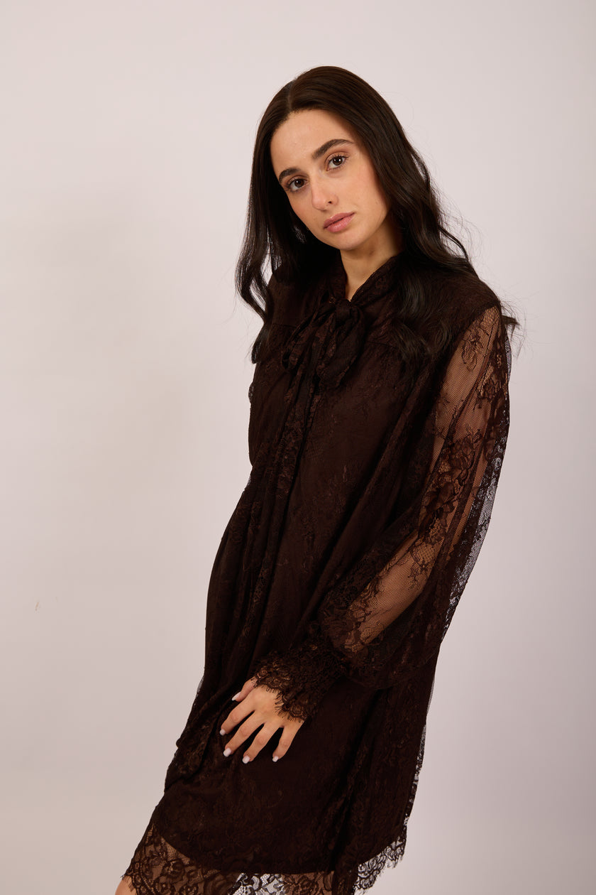 Mira Lace Midi Dress – Chocolate Brown