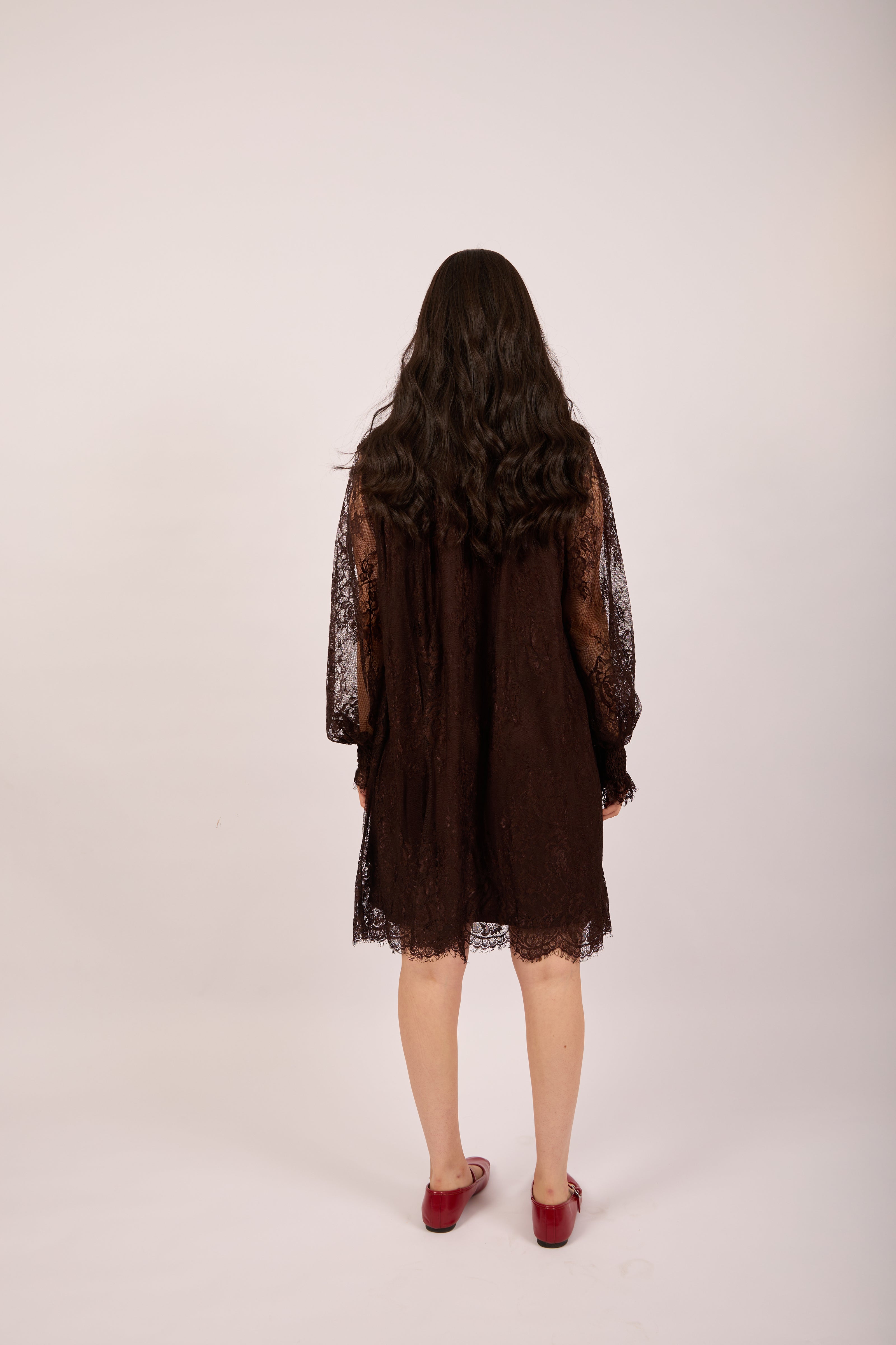 Mira Lace Midi Dress – Chocolate Brown