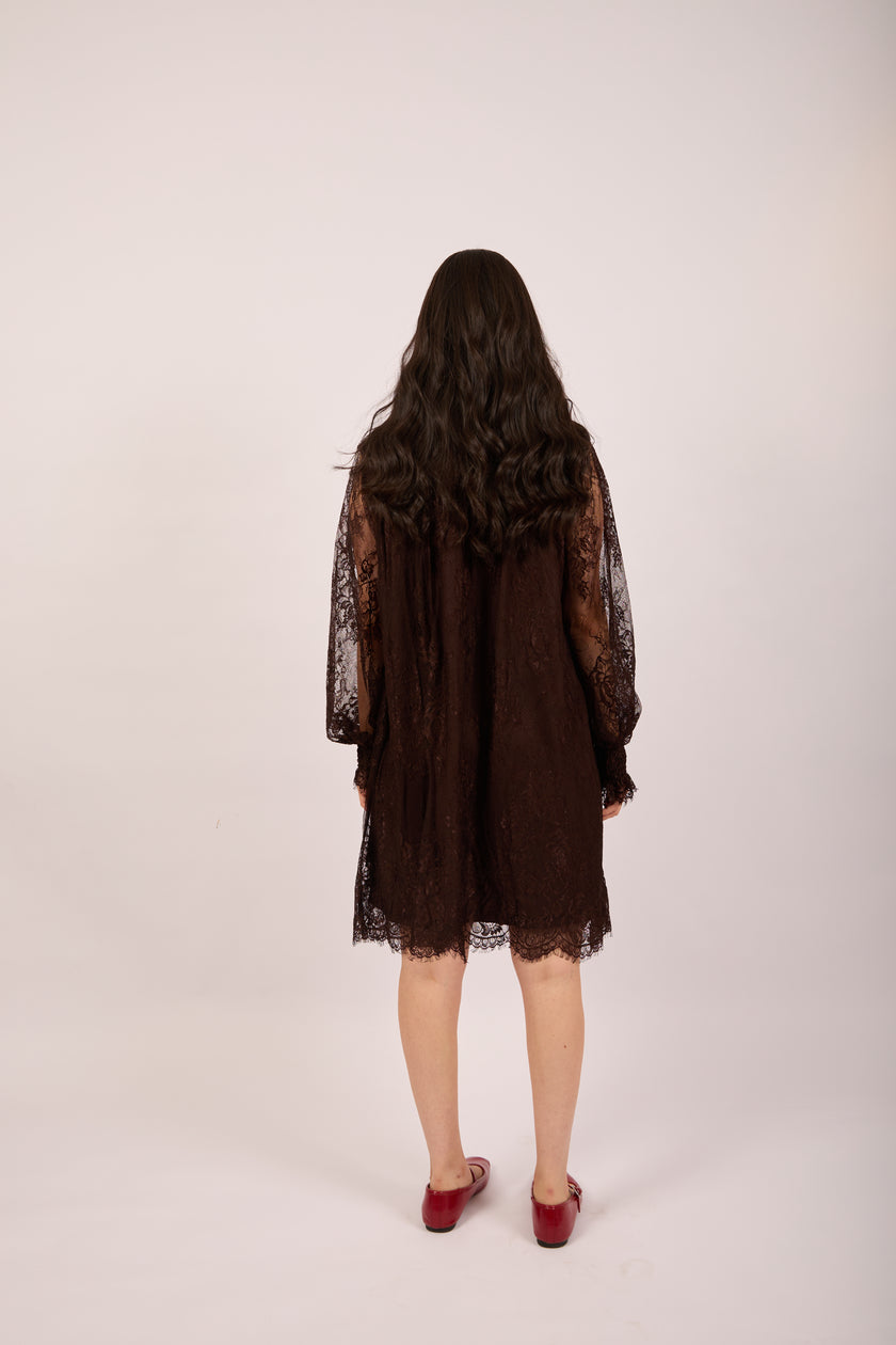 Mira Lace Midi Dress – Chocolate Brown