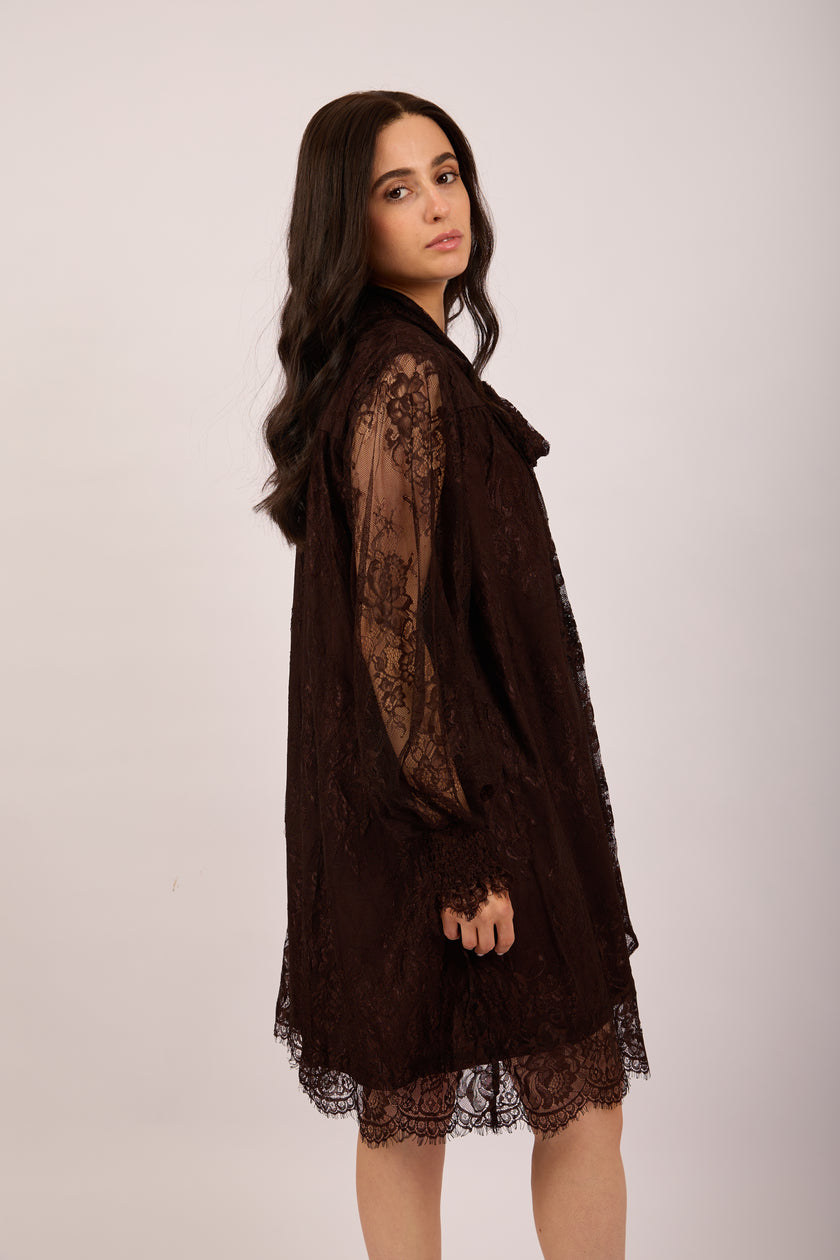 Mira Lace Midi Dress – Chocolate Brown