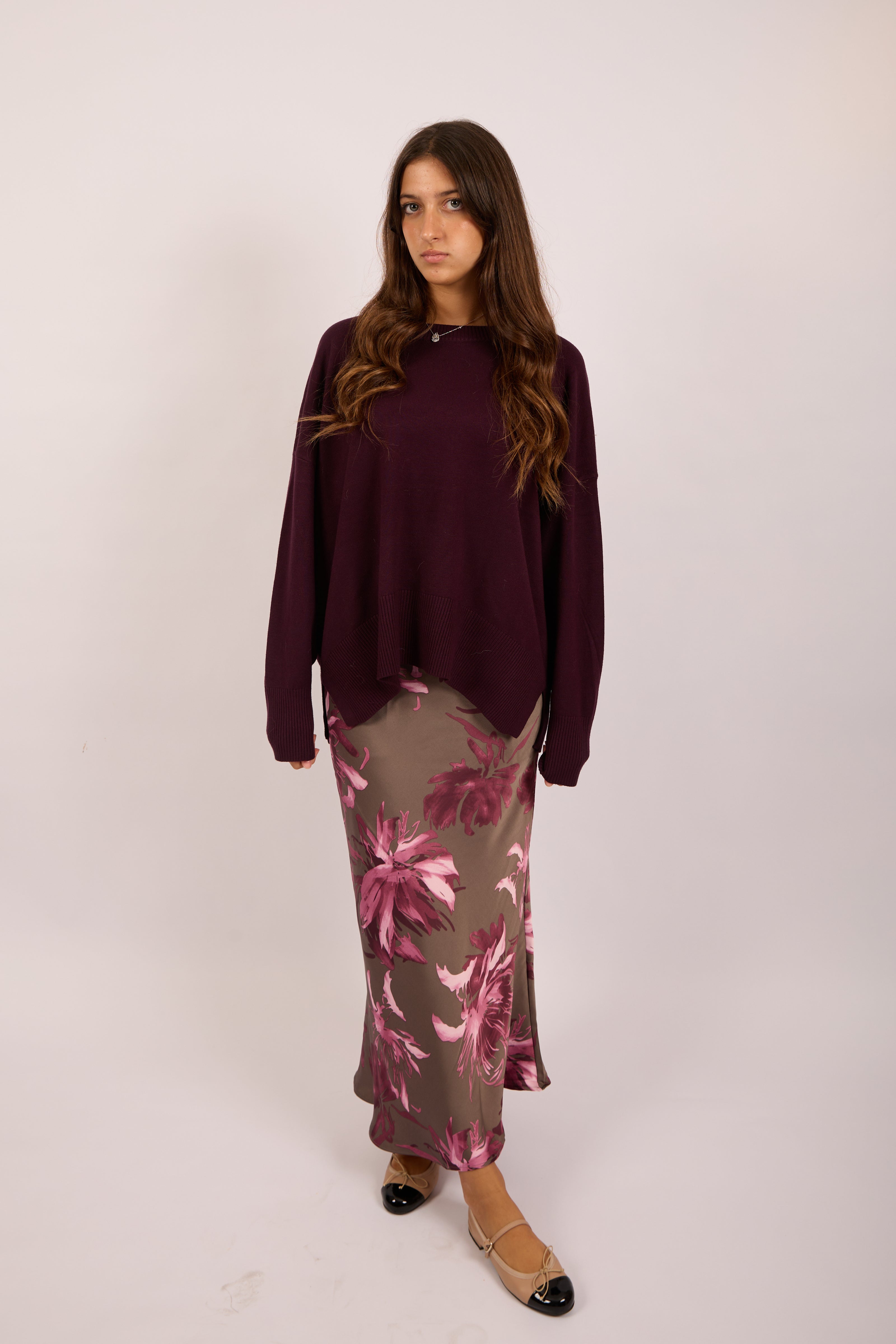 Ava Knit Pullover – Deep Burgundy/Pink
