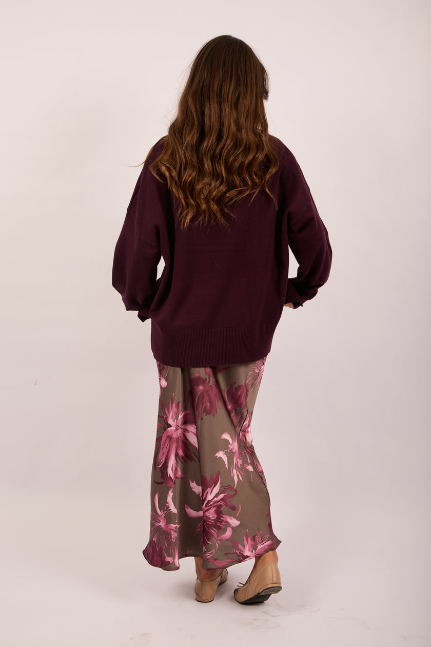 Ava Knit Pullover – Deep Burgundy/Pink