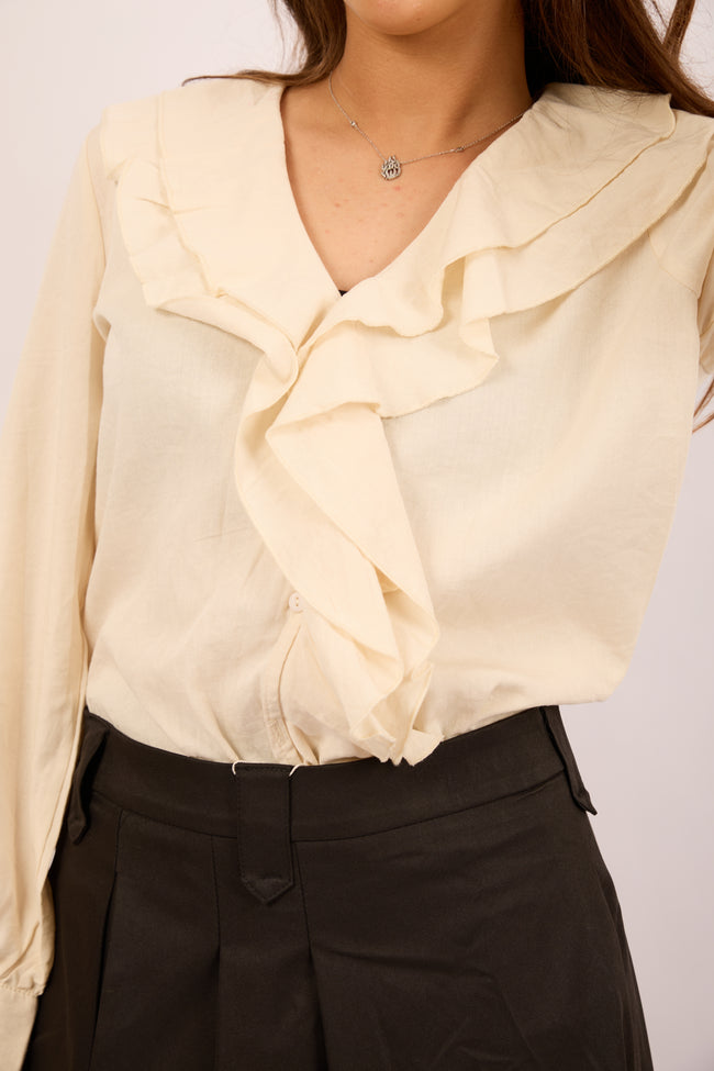 Clara Ruffle Blouse – Cream