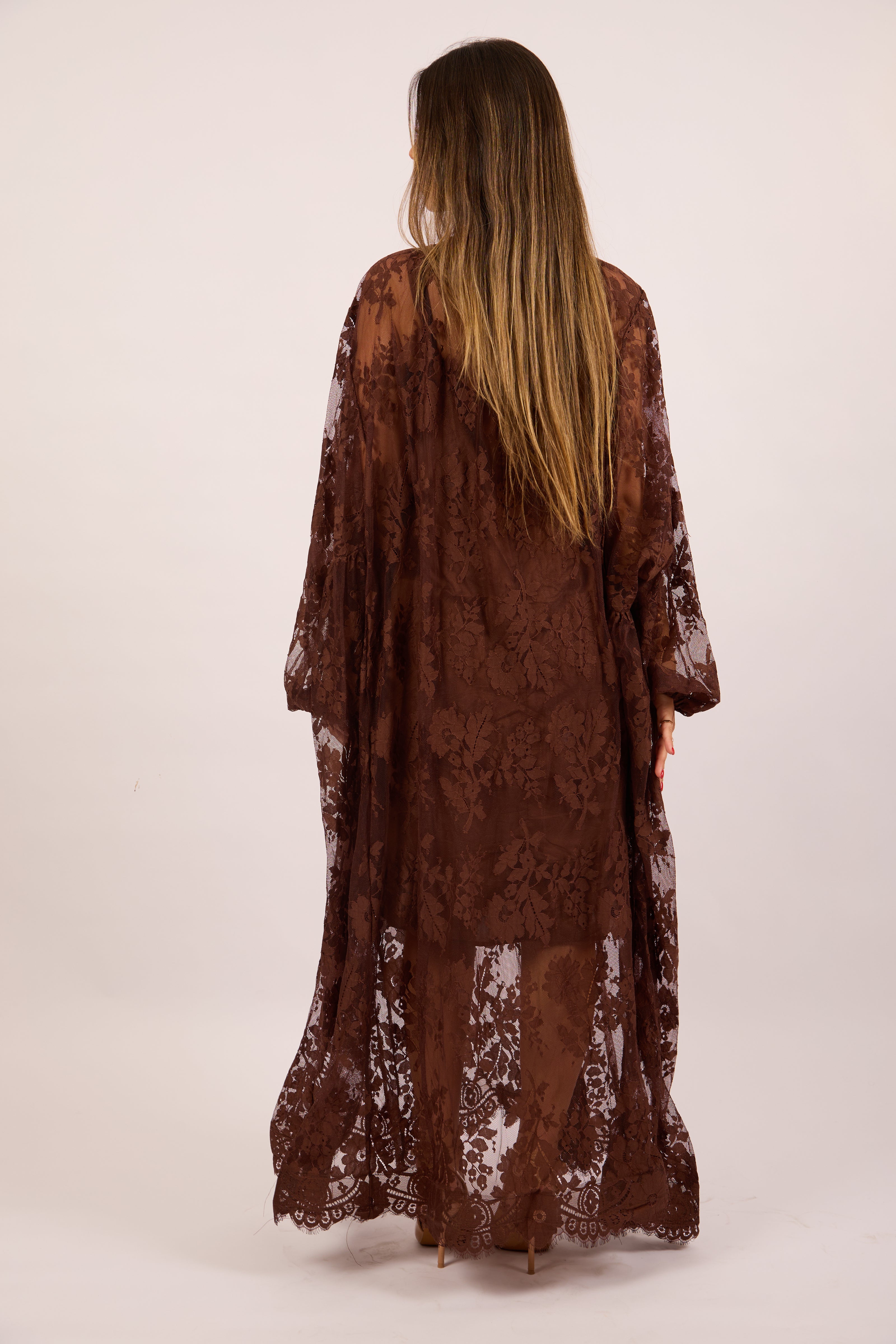 Amira Lace Maxi Dress – Chocolate/Ivory