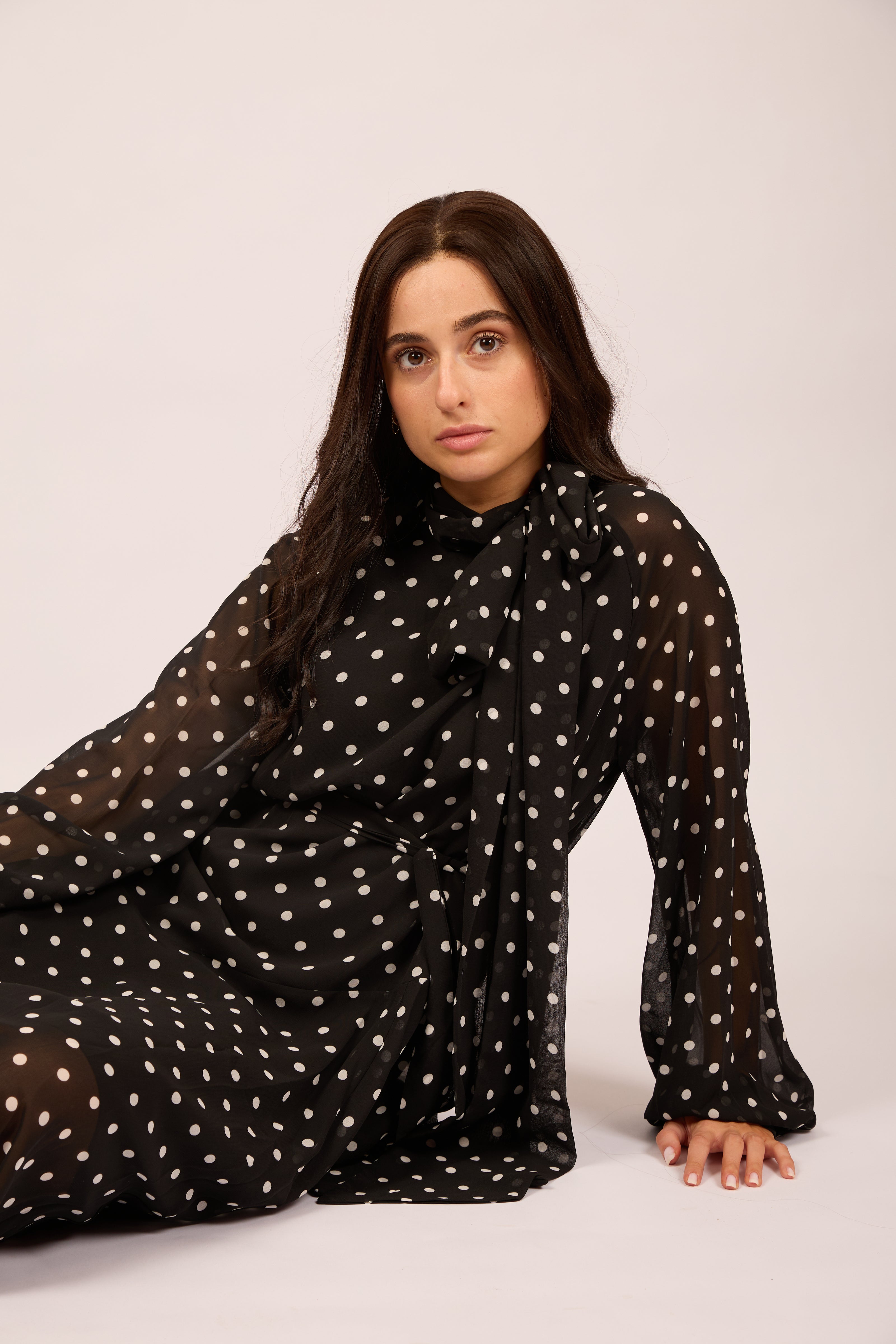 Mila Polka Dot Tie-Neck Dress