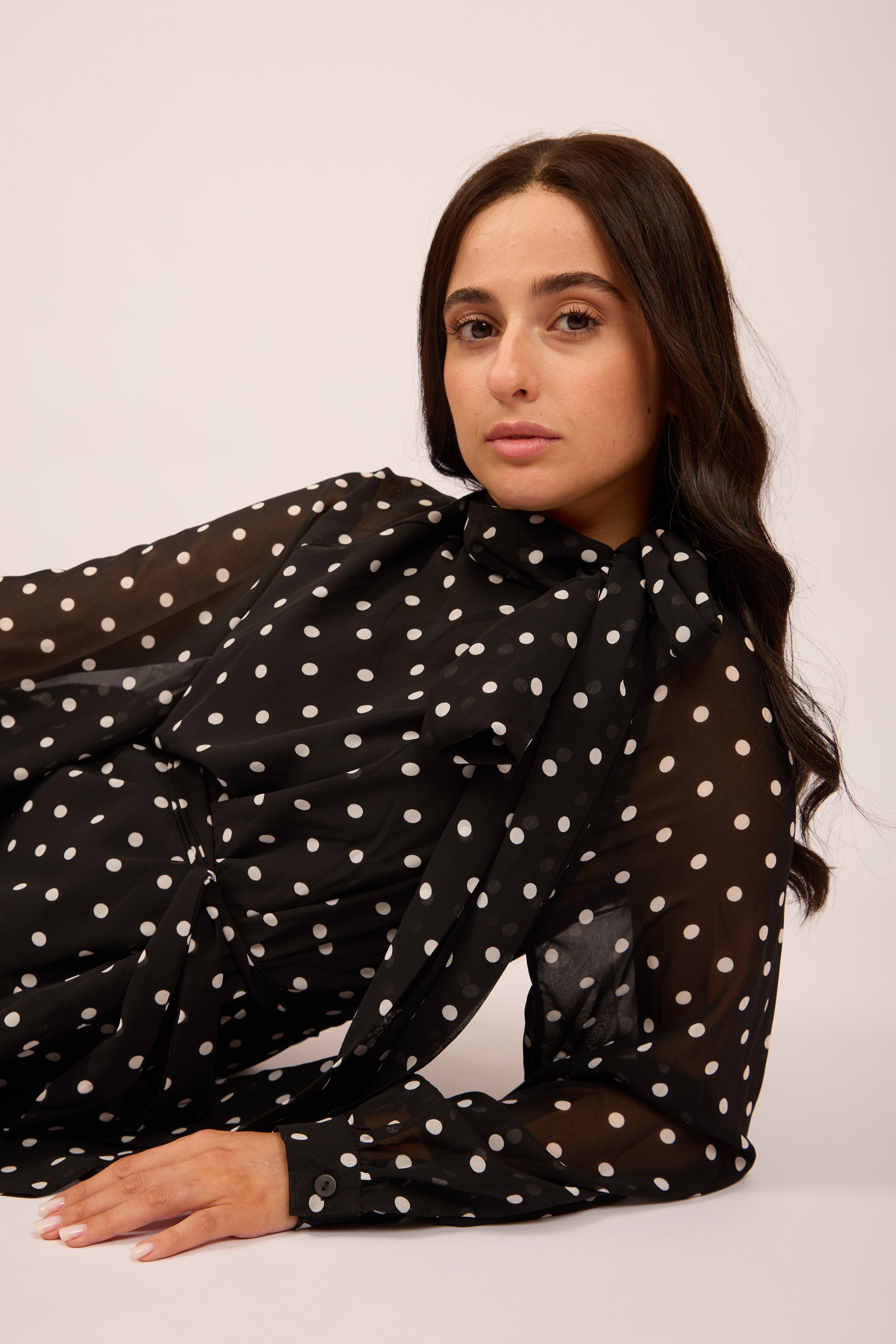 Mila Polka Dot Tie-Neck Dress