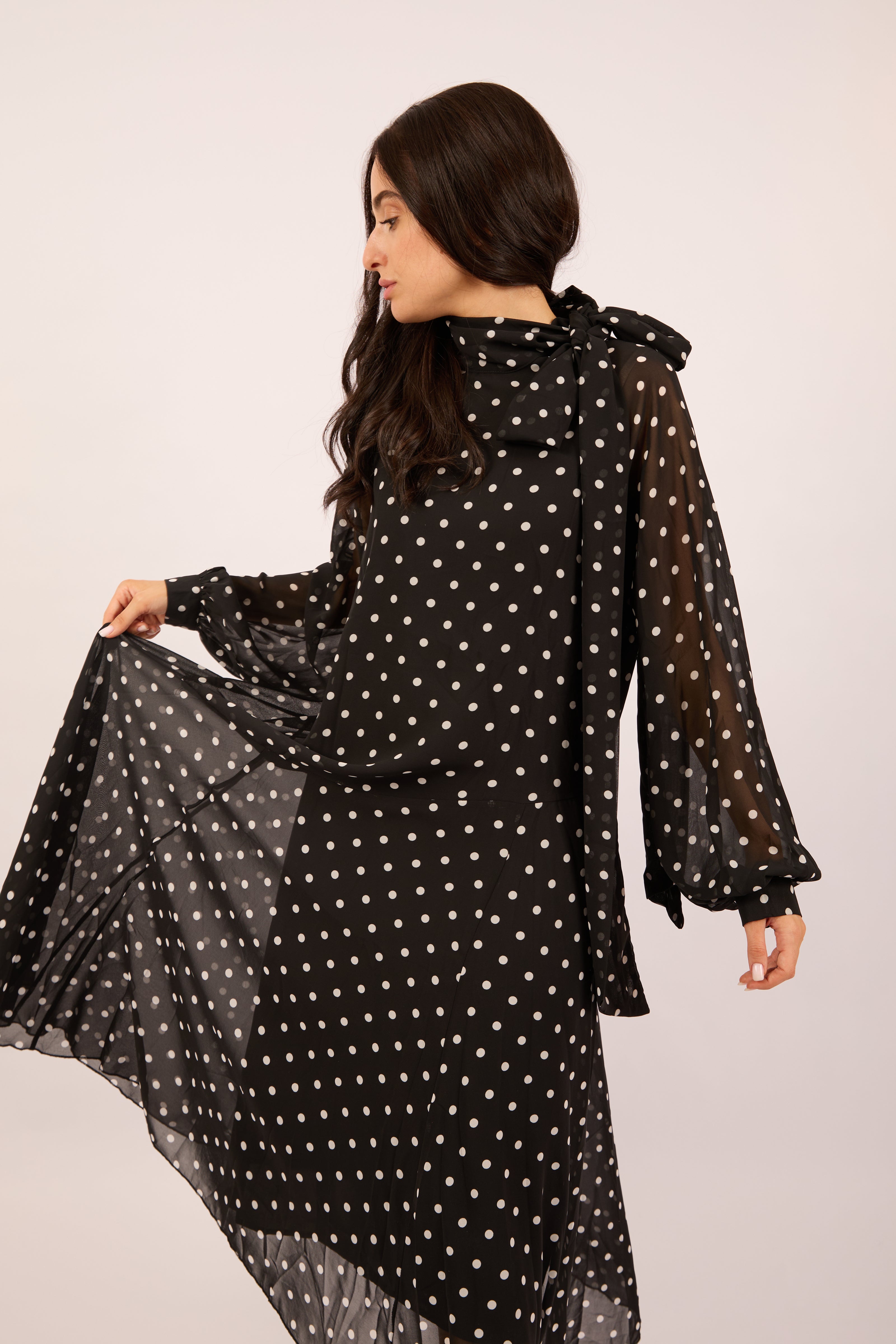 Mila Polka Dot Tie-Neck Dress