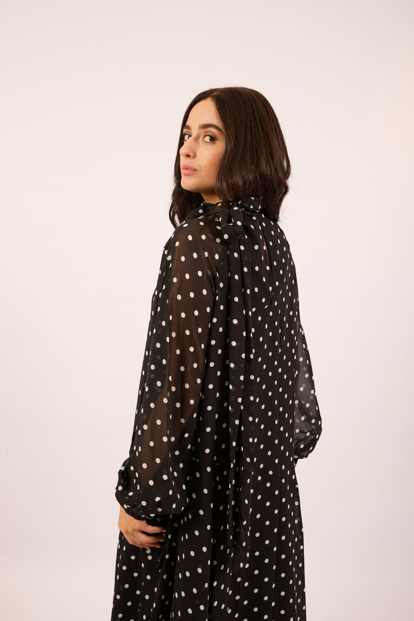 Mila Polka Dot Tie-Neck Dress