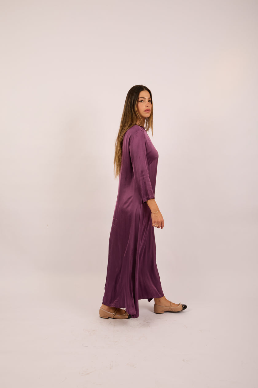 Luna Satin Maxi Dress – Plum