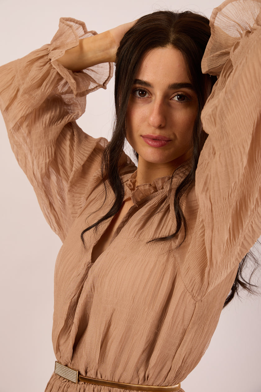 Sienna Textured Maxi Dress – Mocha/Beige