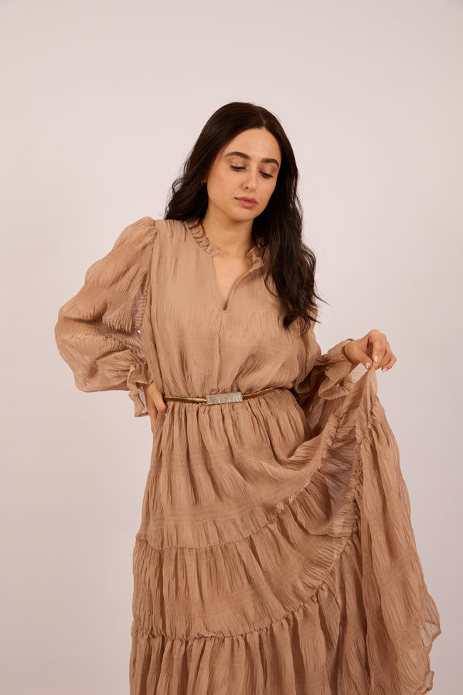 Sienna Textured Maxi Dress – Mocha/Beige