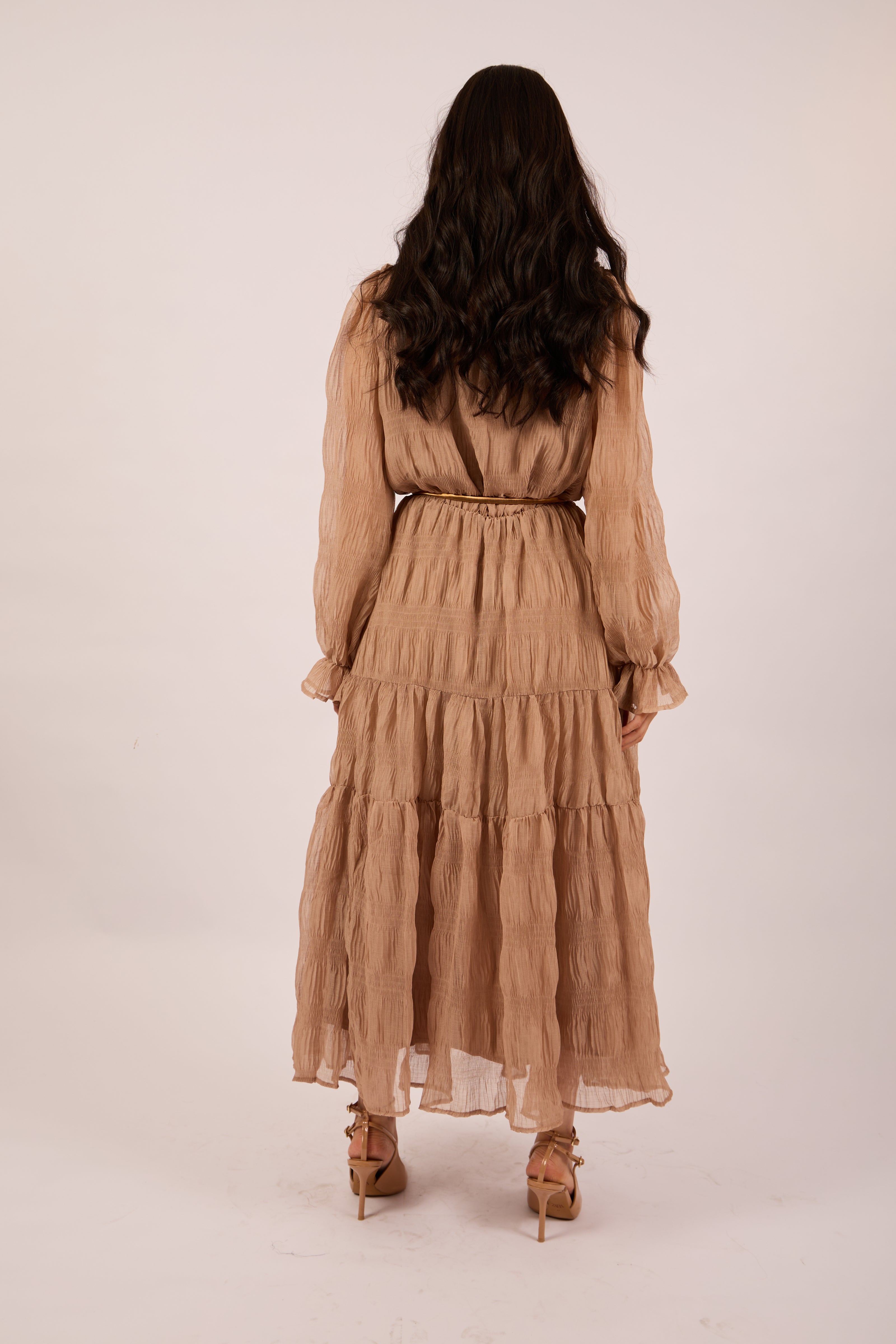 Sienna Textured Maxi Dress – Mocha/Beige